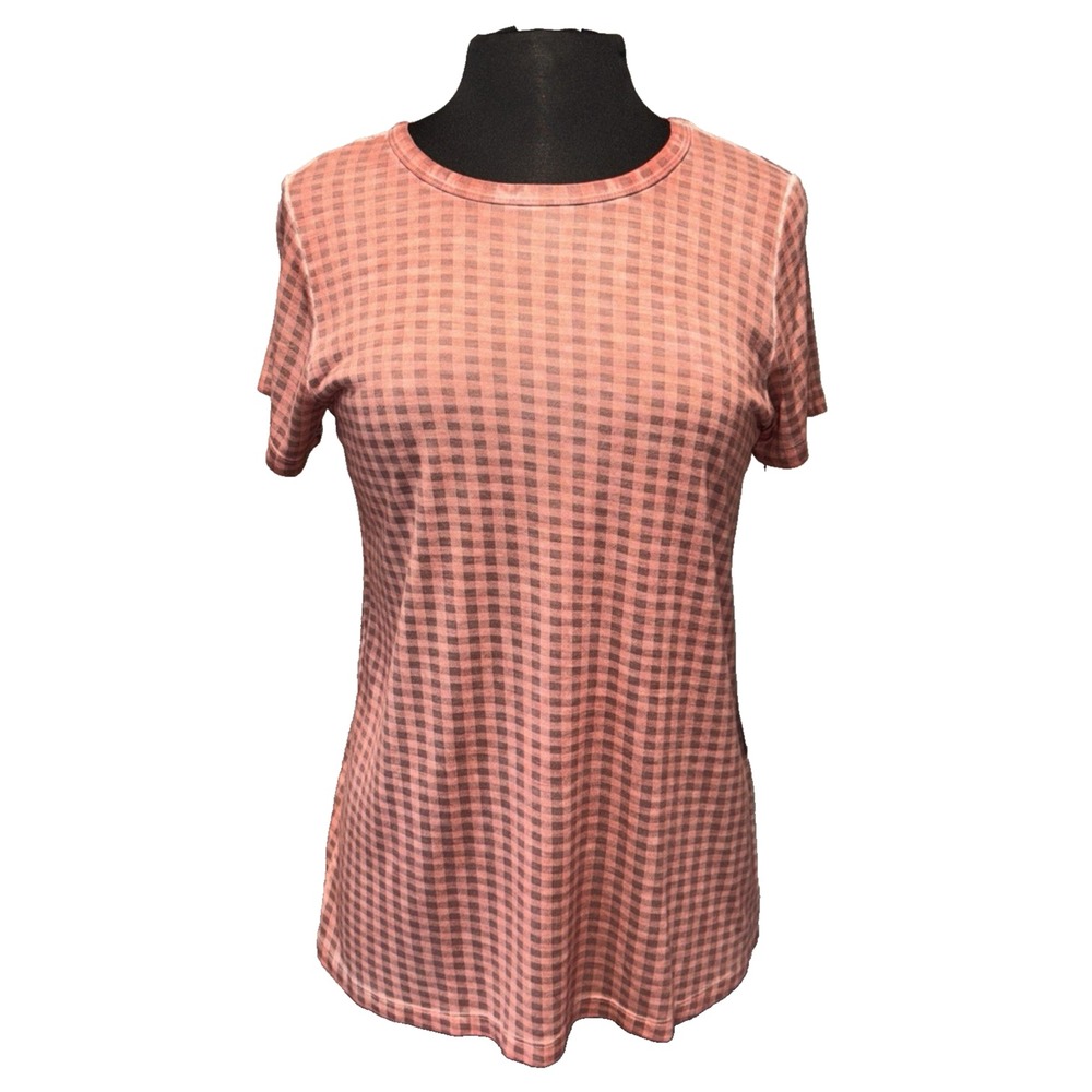 NEW Dantelle Gingham Shara Tee Women's Size S Orange Short Sleeve‎ Crew Neck